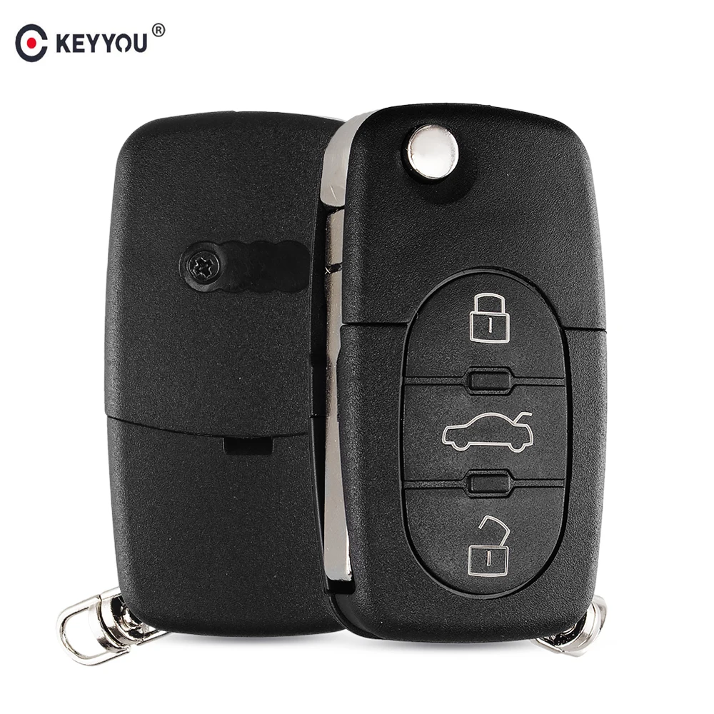 Замена KEYYOU 3 кнопки флип дистанционного ключа автомобиля оболочка Брелок чехол с лезвием CR1620 для Audi TT A4 A6 A8 Quattro