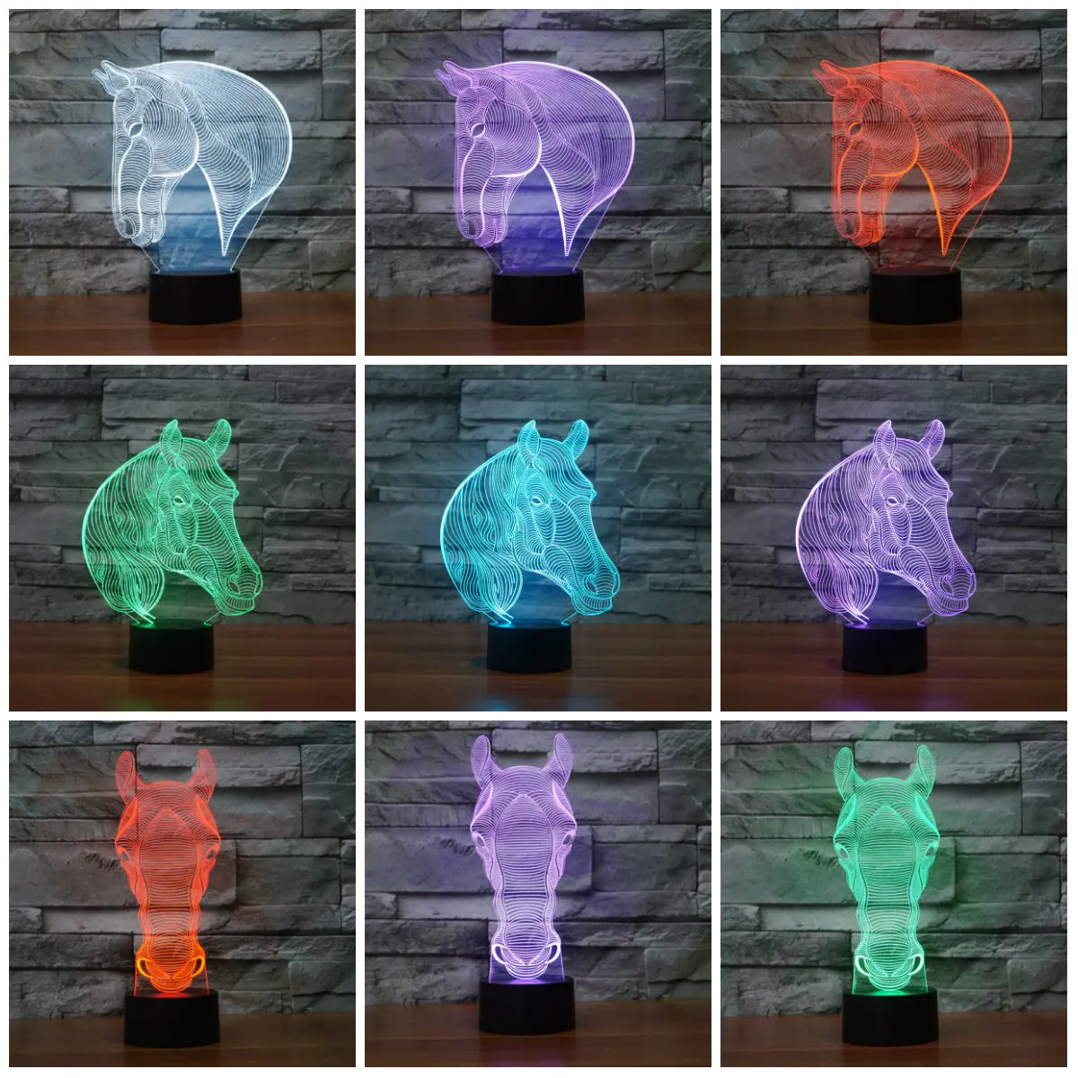 Creative 7Colors Changing Acrylic Horse Led Nightlights 3D LED Desk Table Lamp USB Bedside Lamps