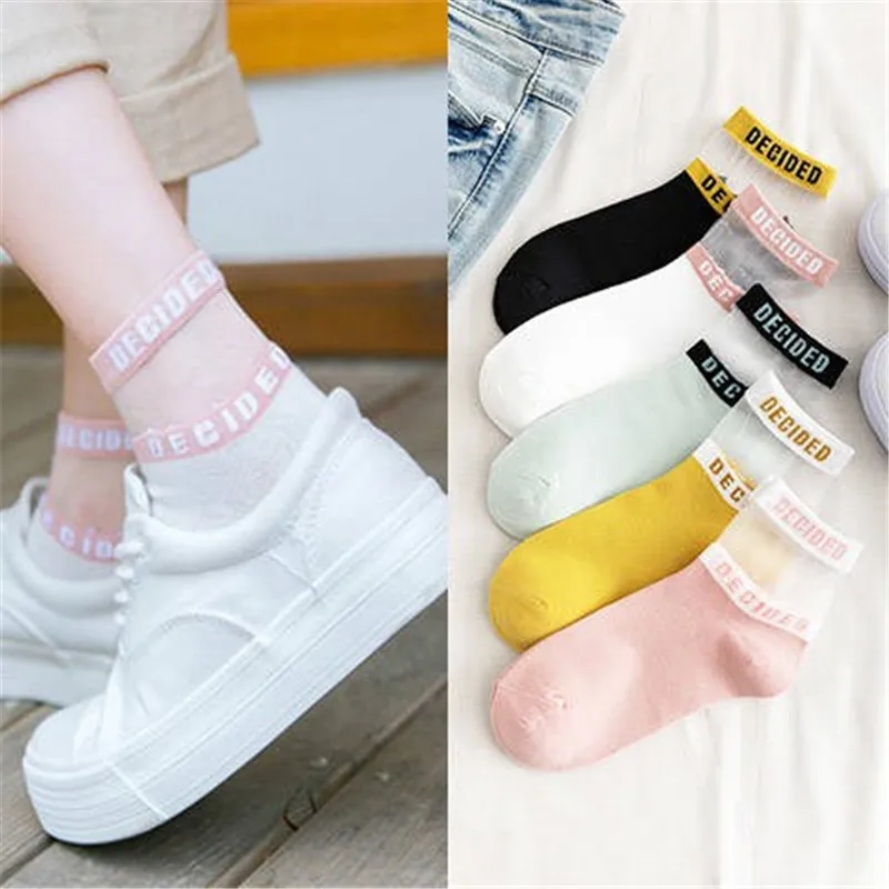 KingDeng Женщины кружева Эстетические Носки Дизайн Одежды Harajuku Простой Сращивания Прозрачный Лодыжки Забавный Милый Летний Корейский Стиль Носок