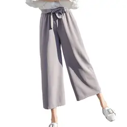 Задорина 2018 Для женщин эластичные Высокая Талия шифон широкие штаны с элегантным бантиком свободные Повседневное на шнуровке брюки