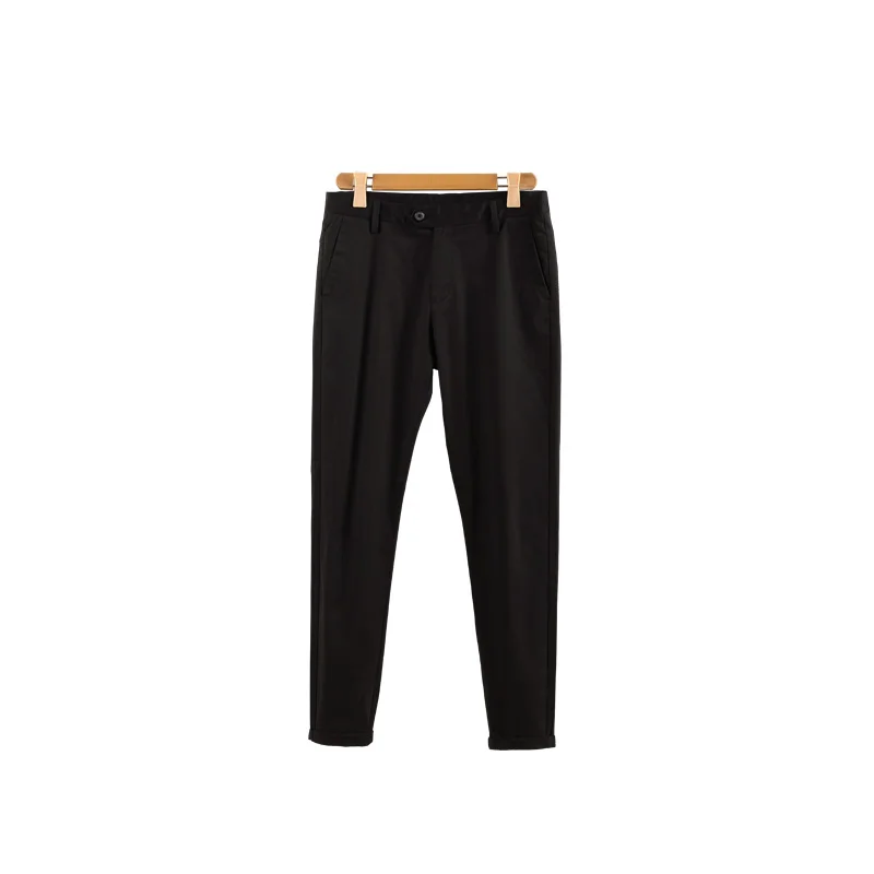 Enjeolon, брендовые длинные брюки, мужские повседневные брюки, прямые мужские брюки, 5 цветов, одноцветные брюки, Мужская модная одежда KZ6150 - Цвет: Black