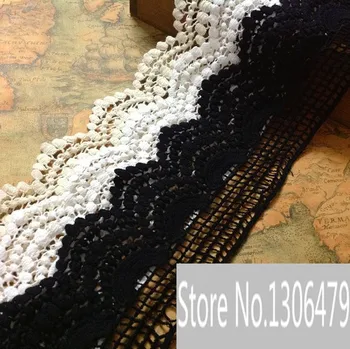 

5Yarrds/Lot Black Fabric Lace White Beige Water Soluble Embroidery Cotton Lace Trim Width 6.5 Cm RS257