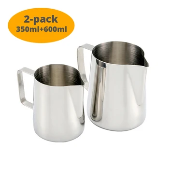 

2-Pack Milk Frothing Pitcher for Latte Art, Espresso Creamer Frothing Cup With Measurements Inside, Set of 2 (350ml + 600ml)