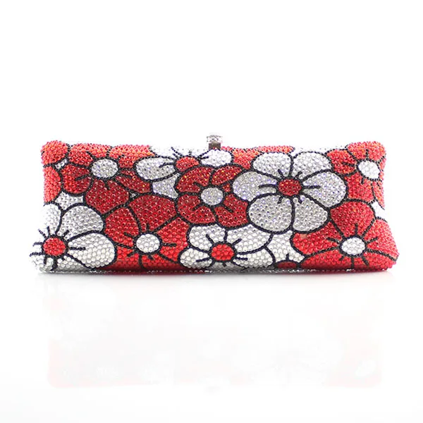 

2017 Woman Evening bag Women Diamond Clutch Crystal Day Wallet Flower Pattern Wedding Purse Party with Chains(1026-RWF)