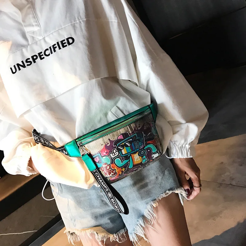PU للماء المرأة الكتف Crossbody الخصر حقيبة مفيد Bananka الإناث حزمة مراوح أنماط هندسية الخصر حزمة حقيبة صدر للرجال