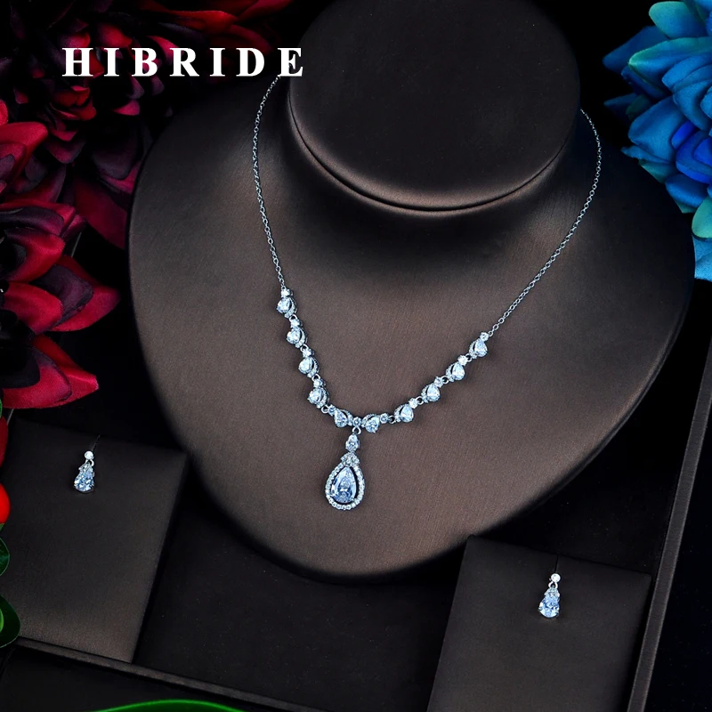 

HIBRIDE Fashion New Design 4 Colors Water Drop Pendant Jewelry Set For Women Bridal Jewelry Top Quality Jewelry Wholesale N-667