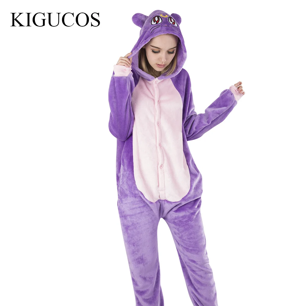 KIGUCOS зимние фланелевые пижамы с животными Сейлор Мун Луна кошка костюмы