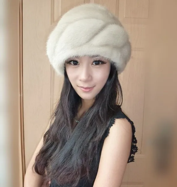 Best price at $151 Cheap Marten hat Women white mink twist cap female winter mink 2016