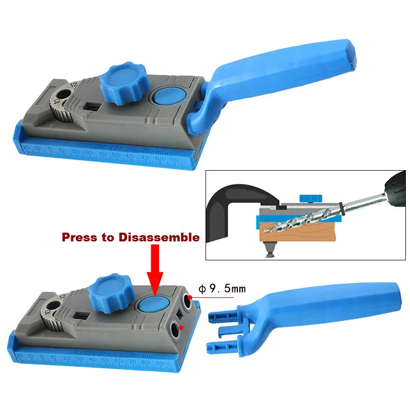 2-in-1 Woodworking Drilling Hole Jig Inclined Locator Oblique Hole Jig Kit W/ Scale Straight Hole Positioner Punching Tool