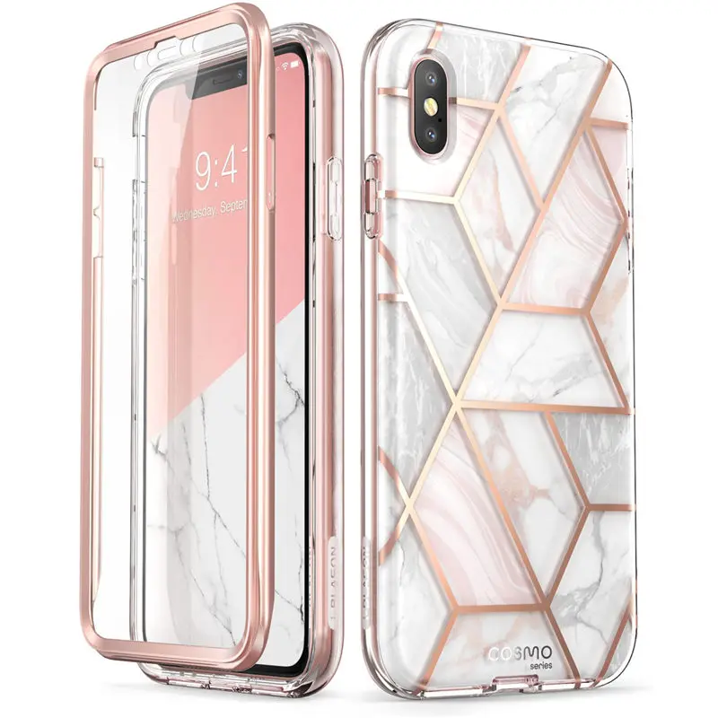 Чехол для iPhone Xs Max, 6,5 дюймов, i-Blason Cosmo, серия, полный корпус, блестящий Мраморный бампер, чехол со встроенной защитной пленкой - Цвет: Marble