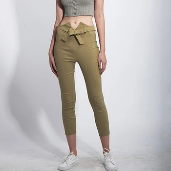 

2020 New arrival Fashion Sexy Bow Slim Elastic Pants Women Casual Trousers High Waist Elastic Pants Women Pantalon Femme