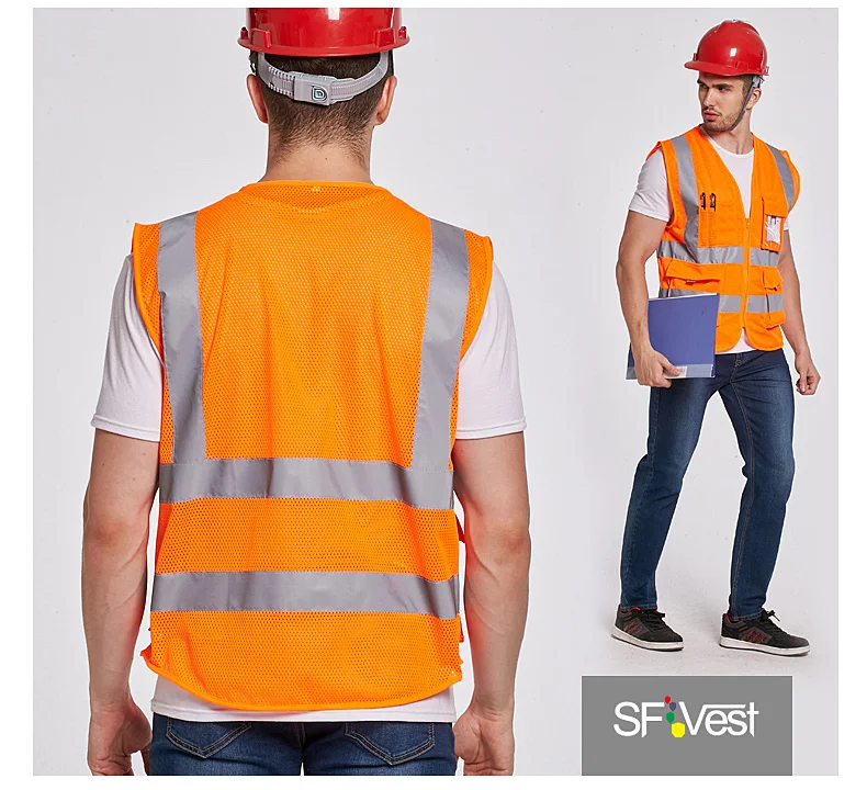 SFVEST мужской женский жилет HI VIS VIZ execior, жилет, два дюйма, ширина, светоотражающий, безопасный, большие карманы