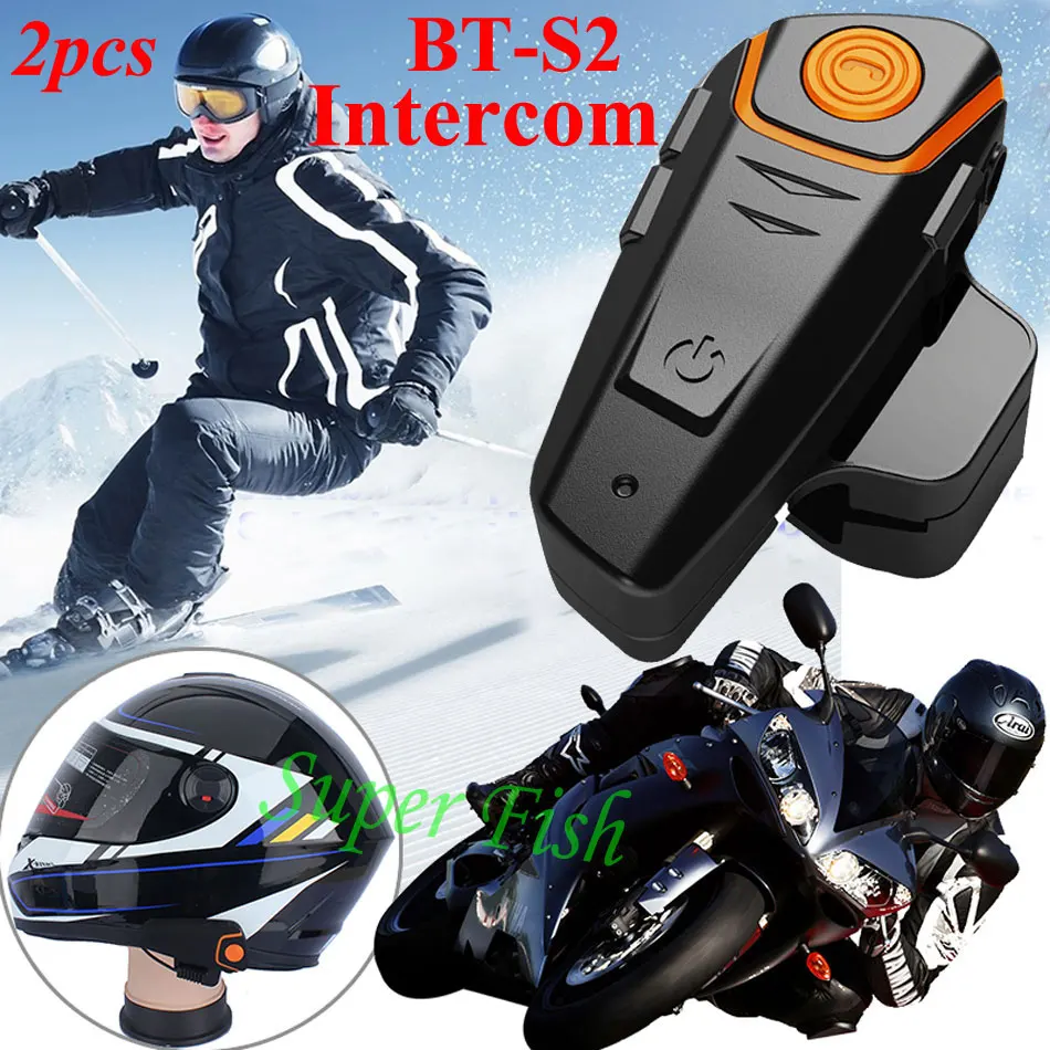 

SAIYU 2 pcs 1000M Motorcycle Helmet Intercom Bluetooth Waterproof Headset Intercom Earphone Riders Interphone FM Radio BT-S2