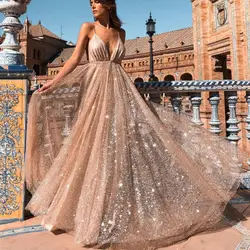 Европейский стиль Дубай для женщин Формальные вечернее платье de soiree abiye 2019 нарядные платья спагетти блёстки длинное платье для выпускного