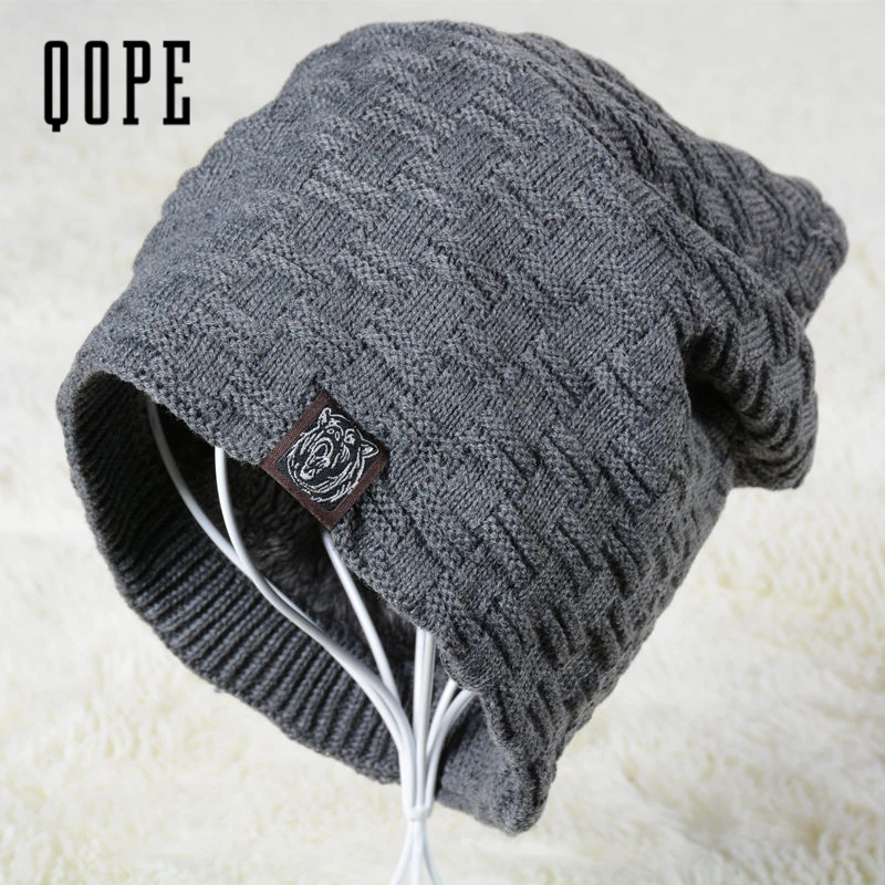

2017 NEW Men's Skullies Hat Bonnet Winter Beanie Knitted Hat Plus Velvet Cap Thicker Mask Fringe Sports Beanies Hats for men