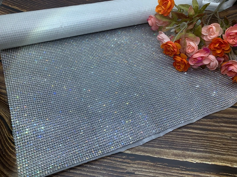 Crystal Castle Sparkle Flexible Rhinestones Fabric SS8.5-SS9 Strass Net  Scarf Diamond Mesh Clothes Rhinestones Sheet For Dresses Color: Clear with  Rose-gold, Size: About 8.2x120cm