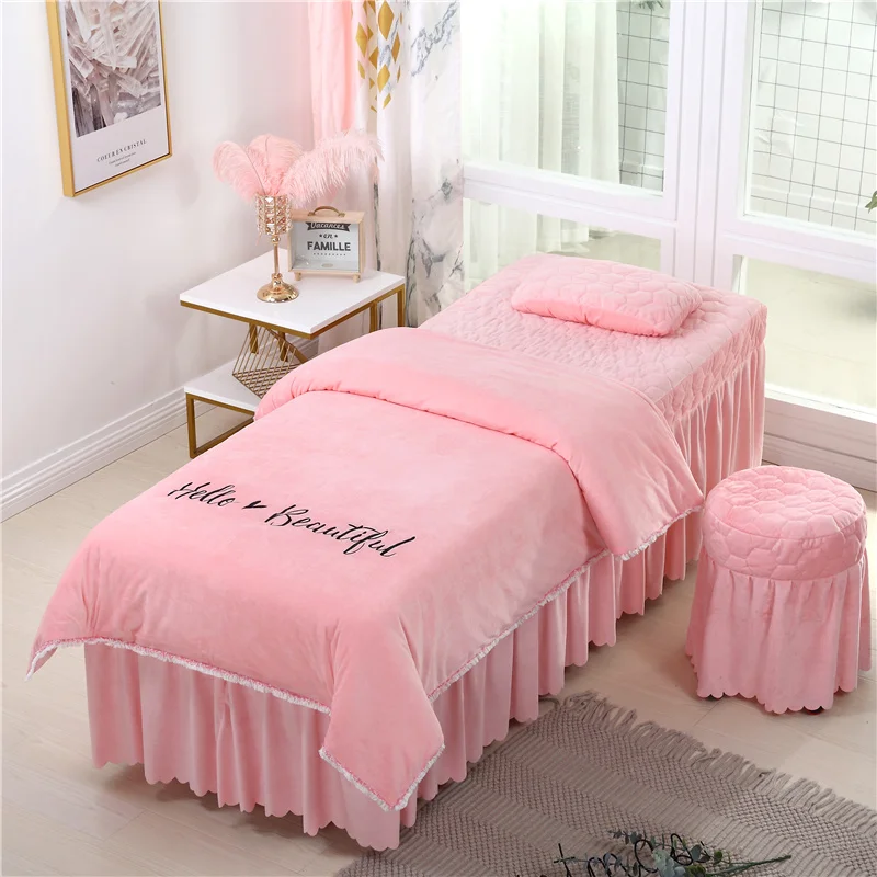 Beauty Salon Bedding Sets Coral Fleece Crystal Velvet Embroidery Bed Skirt Duvet Cover Pillowcase Bedspread High Quality Set#s - Цвет: -LY-04-yu