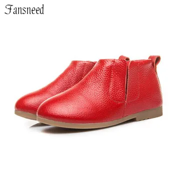 

2018 New children's shoes fashion children's Genuine leather low boots single shoes girls and boys plus velvet cow muscle boots