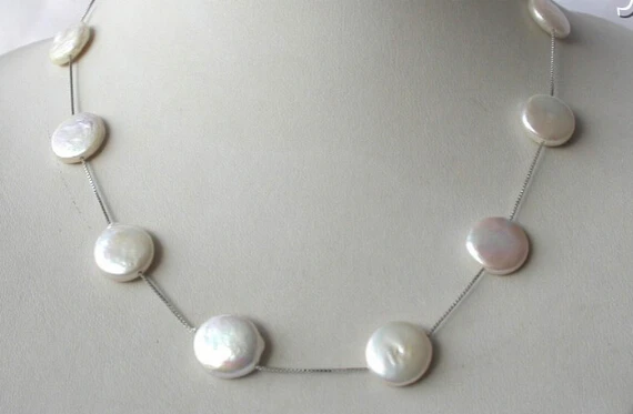 

FREE SHIPPING>>>@@ > N2625 stunning big 12mm round coin white freshwater pearl necklace