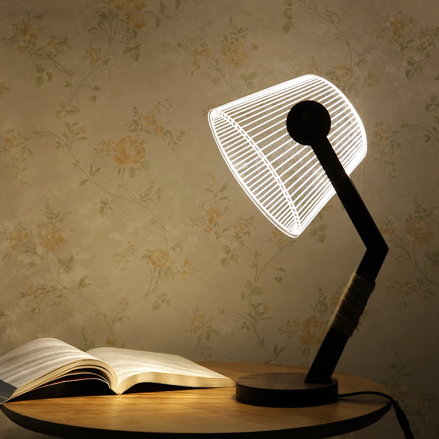 

Thrisdar Dimmable Creative 3D LED Table Lamps Wooden Art Acrylic Bedroom Bedside Table Desk Light Study Reading Night Light