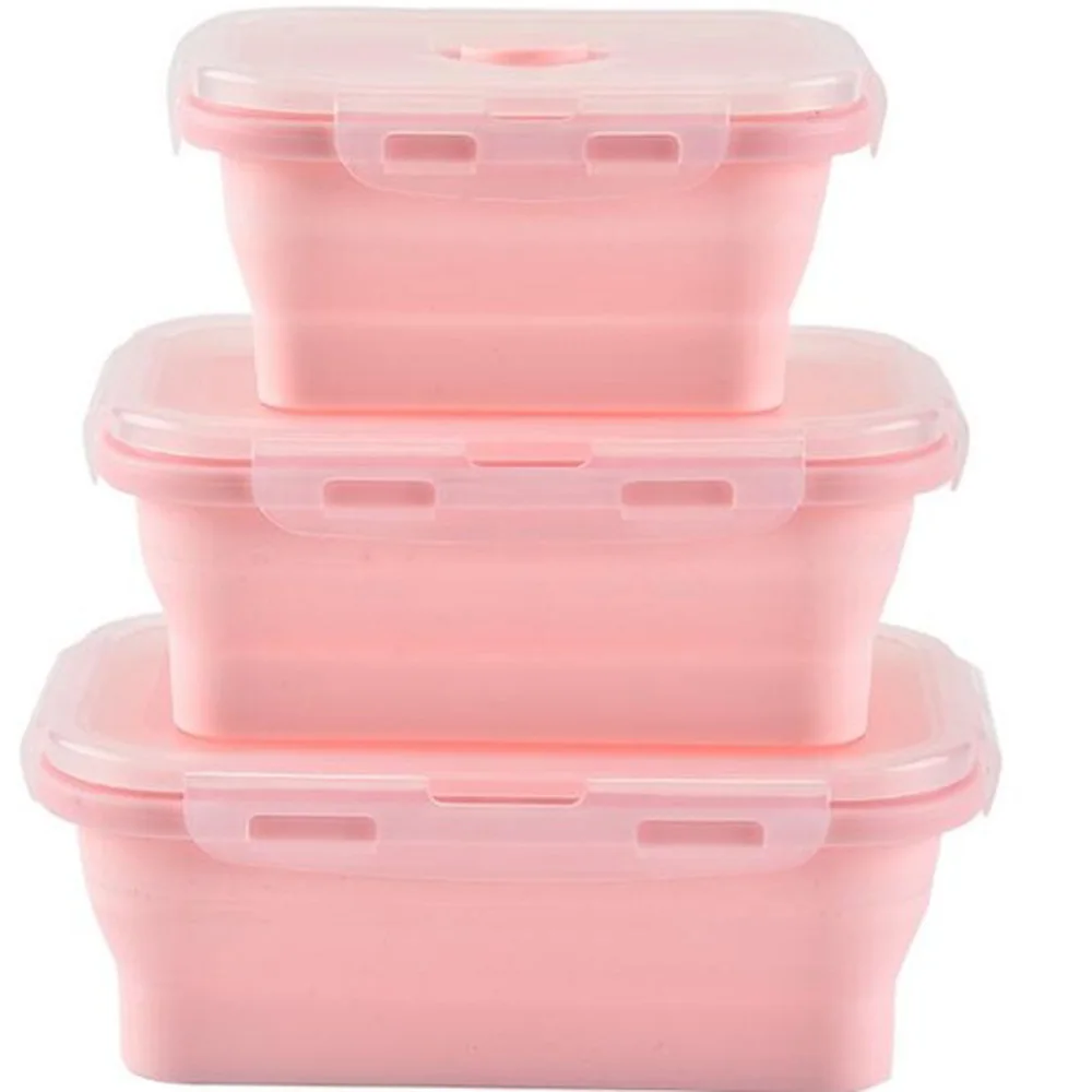 

Folding Square Silicone Food storage box 350ml/500ml/800ml/1200ml home kitchen Portable Lunch Bowl foods cooking container