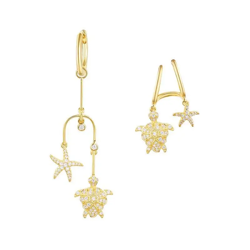 

Famous Turtle starfish design earrings Monaco 2018 Summer Jewellery AAA micro zircon pure solid 925 sterling silver earrings