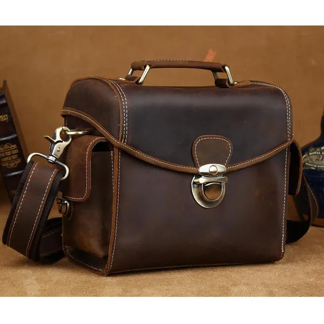 Tiding Crazy Horse Leather Camera Bag Vintage Style Crossbody Tiding Crazy Horse Leather Camera Bag Vintage Style Crossbody For Dslr Lens Tote Shoulder