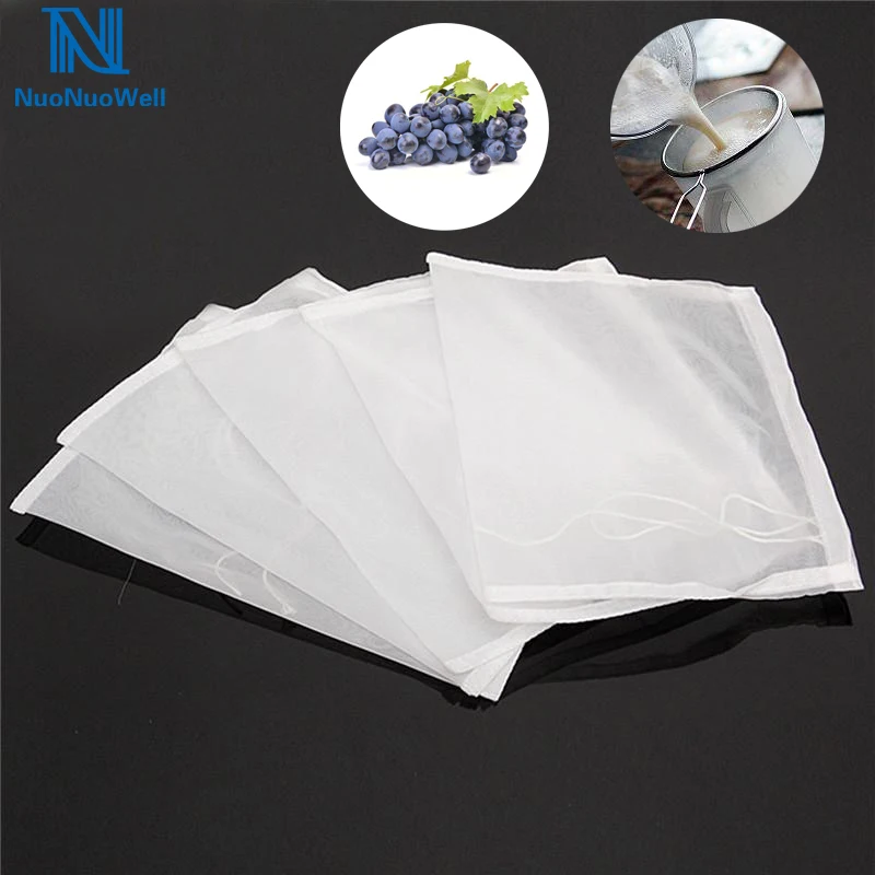 NuoNuoWell 100/200/300Mesh Aquarium Nylon Filter Drawstring Bag Nut Milk Hops Tea Brewing Strainer Wine Beer Making Food Grade