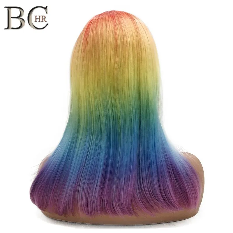Peluca recta de Color arcoíris de 18 pulgadas BCHR para mujer peluca sintética con Peluca de Cosplay de explosión plana envío gratis Peluca recta de Color arcoíris de 18 pulgadas BCHR para mujer peluca sintética con Peluca de Cosplay de explosión plana envío gratis
