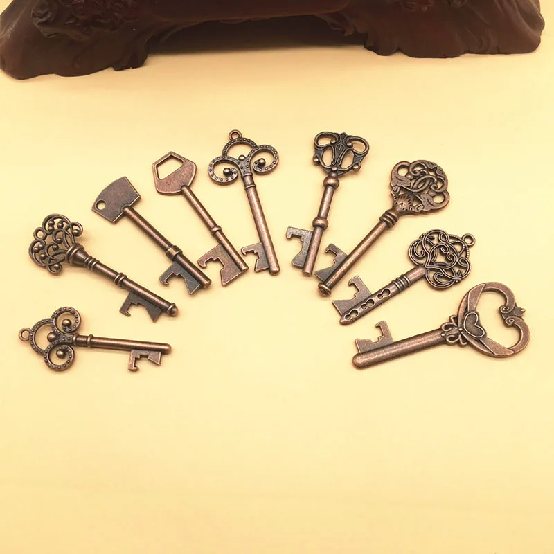 

500pcs Multi Styles Antique Copper Metal Skeleton Key Shaped Bottle Opener Rustic Wedding Decor Party Favor ZA6244