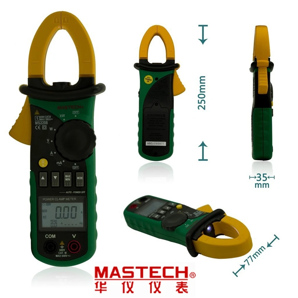 

Mastech MS2208 Harmonic Clamp meter On Type Power Meter Tester Multimeter Measures True RMS Harmonic tester