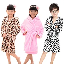 girls boys soft flannel hoodies mid-long robes 2016 new cartoon thicker children nightgown bathrobe homewear clothing