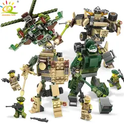 HUIQIBAO игрушки 635 шт армии бронированный танк роботы строительный конструктор для детей Совместимость войск военный конструктор