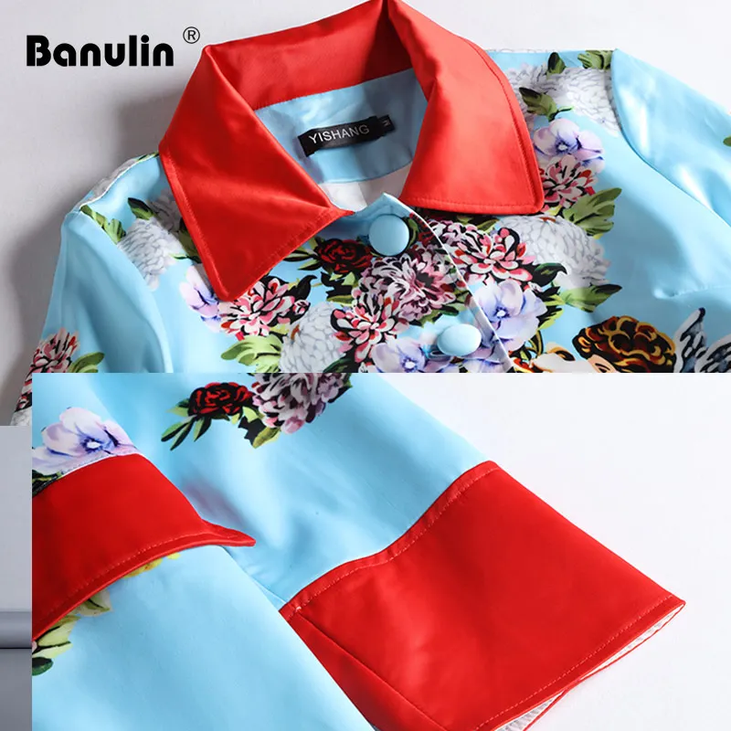 Banulin Hot 2018 High Quality Autumn Designer Runway Jacket Coat Women's Long Sleeve Single Breasted Vintage Printed Outerwear