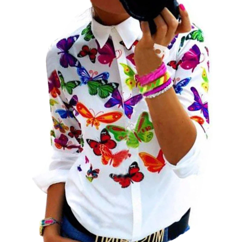 

Women blouses 2017 Aliexpress apring summer all-match explosion white printing long sleeved blusa feminina shirt vestidos WJ166
