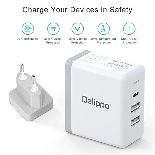 Delippo UL указано 65 Вт USB C зарядное устройство PD& QC 3,0 USB 3 в 1 дорожное настенное зарядное устройство совместимо с iPhone планшет ноутбук и многое другое