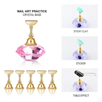 

1 set Acrylic Crystal Holders Alloy Magnetic Nail Holder Stand Practice Display False Nail Tip Salon DIY Manicure Tools