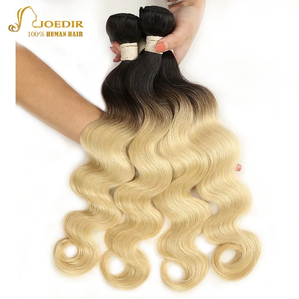 Joedir Hair Pre-Colored Brazilian Remy Hair Body Wave Human Hair Weave Bundle Deal T1B 613 Lingest Blonde Ombre Hair Bundles