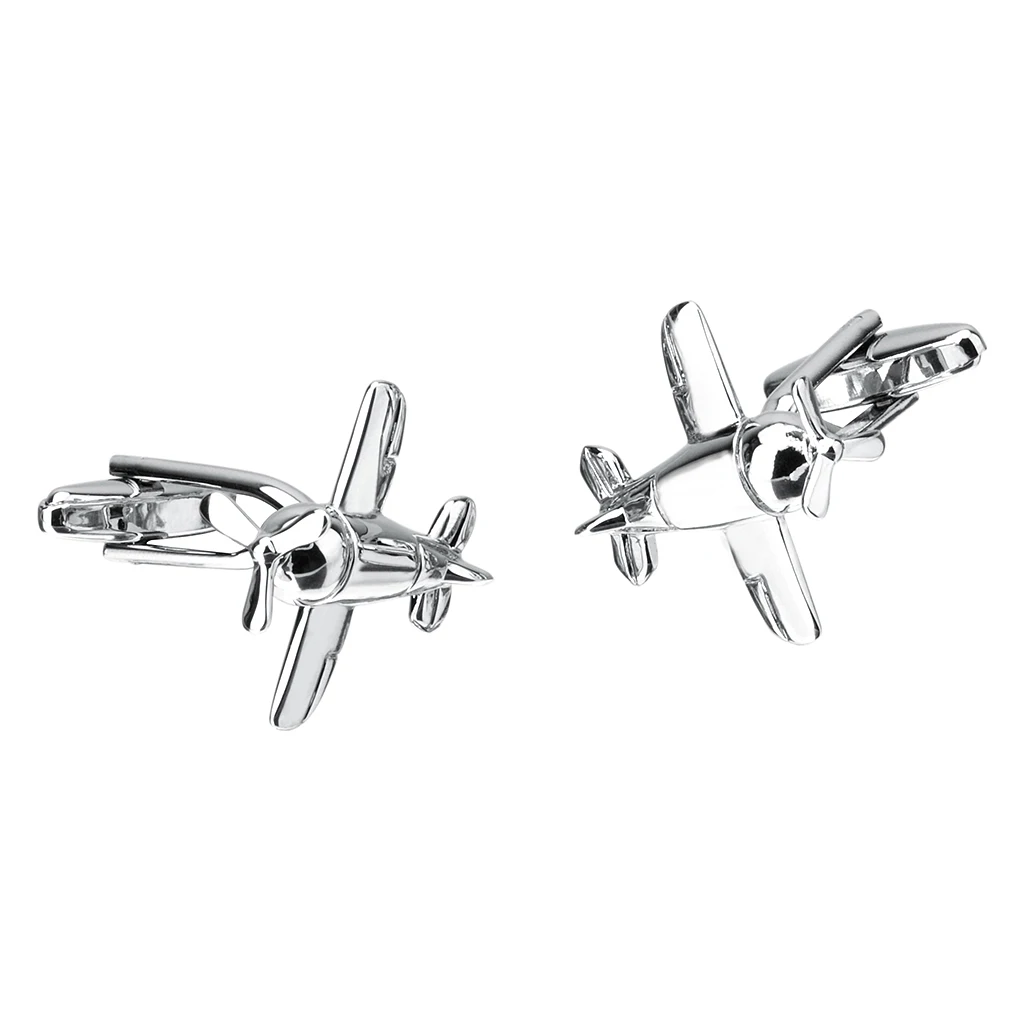 Phenovo Silver Brass Bomber Airplane Aircraft Shape Cufflinks Mens Chic Cuff Links stylish aircraft shape Tie Clips Jewelry