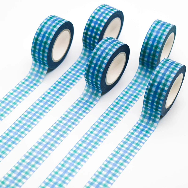 1 шт. Маскировочная лента в синюю клетку 15 мм * 10 м|pattern washi tape|washi tapemasking tape |