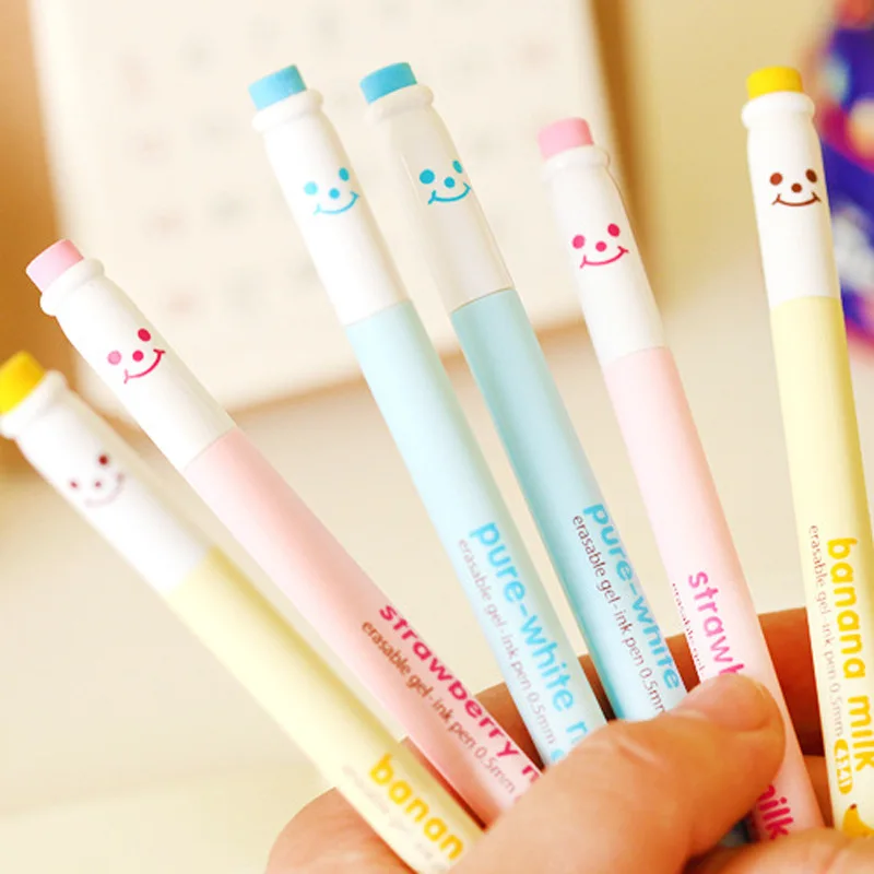 

6pcs/lot Mini Milk Bottle Wipeable Gel Ink Pen 0.5mm Bullet Warrior Rubber Rubbing Gel Ink Pen