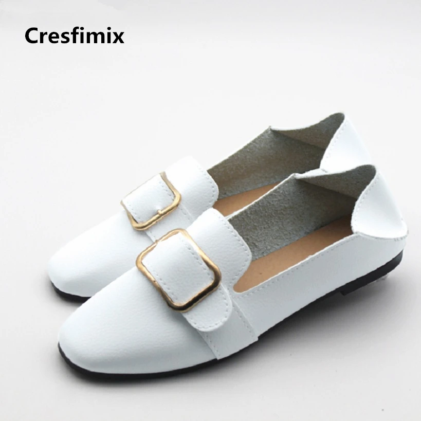 Cresfimix zapatos women cute flat shoes lady spring and summer pu leather flats female casual soft comfortable slip on shoes