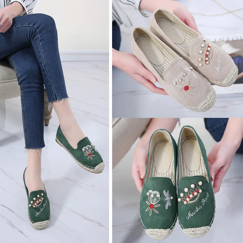 ФОТО 2017 New Fashion loafers flat shoes women Fisherman Shoes Embroidery wear bead shoes woman chaussure femme ladies shoes 520-606 