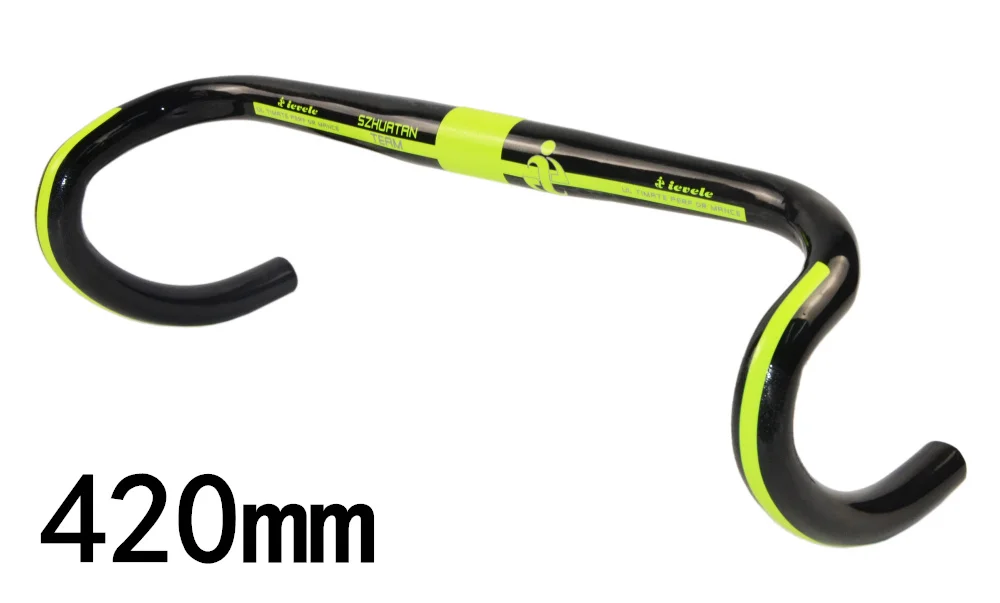 green2-black 420mm Полностью углеродный руль ievele, руль для шоссейного велосипеда, руль для гонок, руль для велосипеда с изгибом, углеродный руль для шоссейного велосипеда, изогнутый руль - Цвет: green2-black 420mm