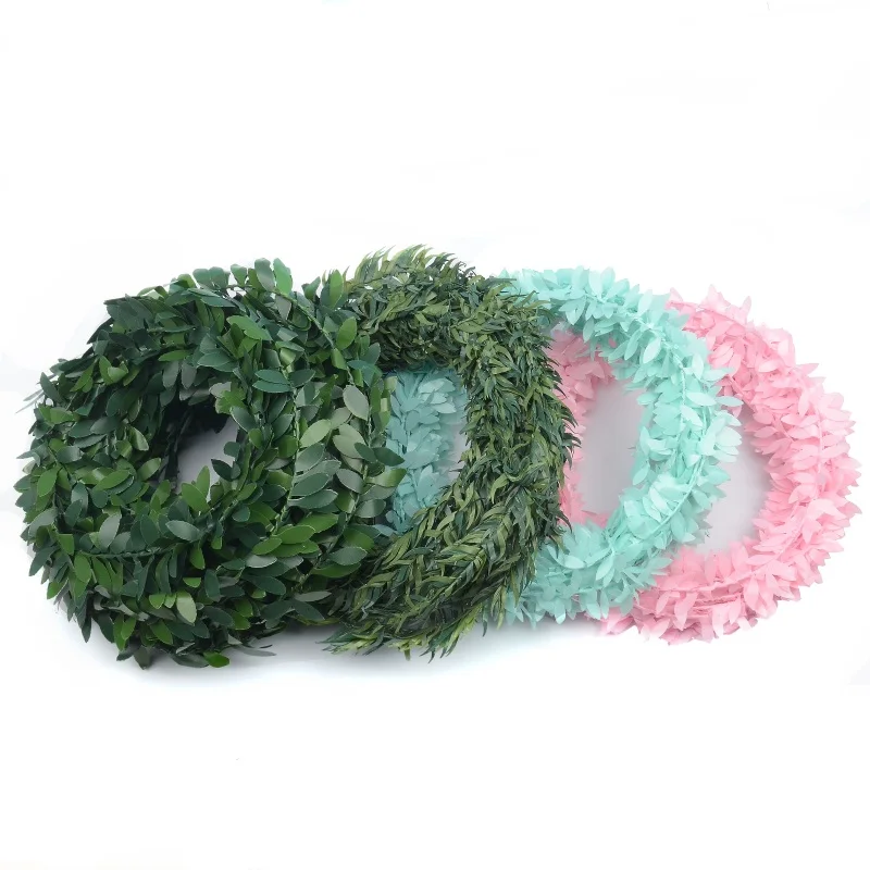 

7m Plastic Garland Green Rose Leaf Iron Wire Artificial Flower Vine Rattan For Wedding Car Decoration DIY Wreath Cheap Flowers