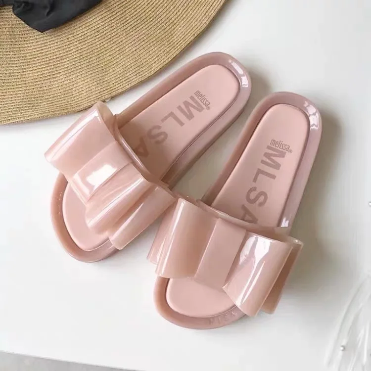 Женские шлепанцы без застежки Melissa зеленые сандалии на плоской подошве шнуровки