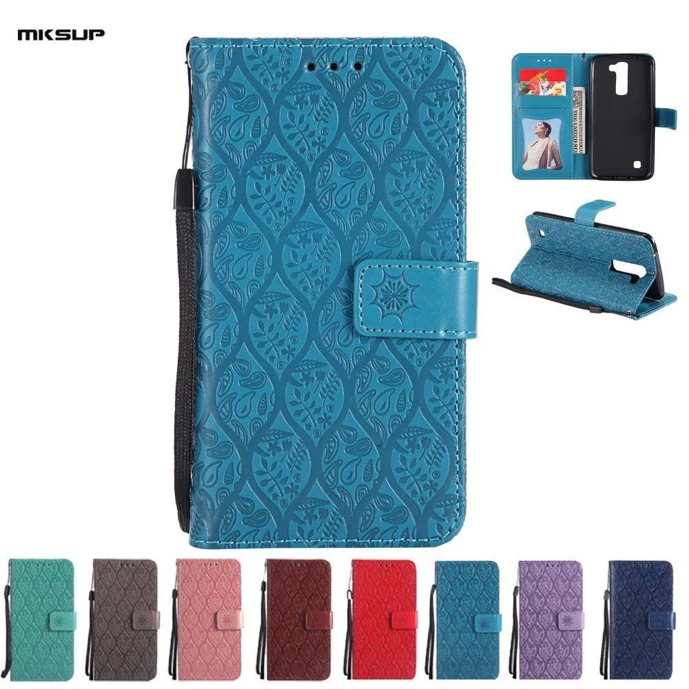 Coque для LG K8 Fundas Роскошная тисненная кожа бумажник флип чехол K350 K350E k350n телефон