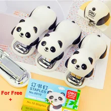 Deli Small Mini Kawaii Panda Cartoon Staples Set Within 1000pcs 24/6 Staples Office School Supplies for 40 Sheets Papers Binding