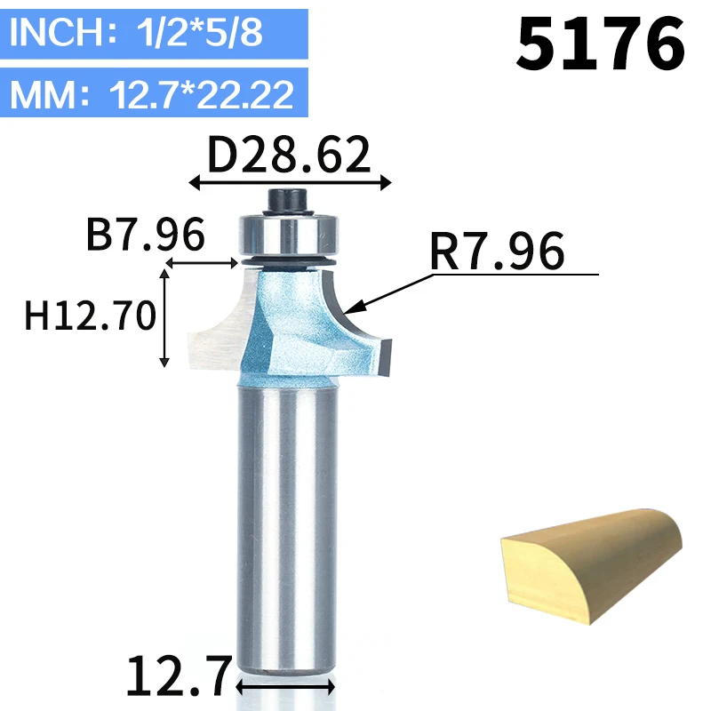 HUHAO 1 шт. круглые фрезы для дерева, деревообрабатывающий инструмент, промышленная Концевая фреза с подшипником, фреза, угловая круглая Концевая фреза - Длина режущей кромки: 5176