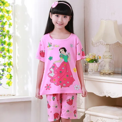 Одежда для сна для больших девочек, пижамный комплект для девочек, домашний хлопковый костюм с короткими рукавами для девочек, милый розовый комплект с рисунком для детей возрастом от 2 до 14 лет, XIN515 - Цвет: model 19